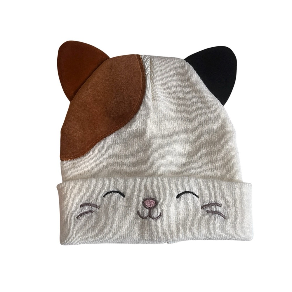 Squishmallows Cat Kitten Hat Children's Face Ears White Brown Black Beanie